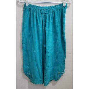 Oh My Gauze Women's Cropped Pull On Pedal Pusher Pants‎ Button Accents Blue Sz 1
